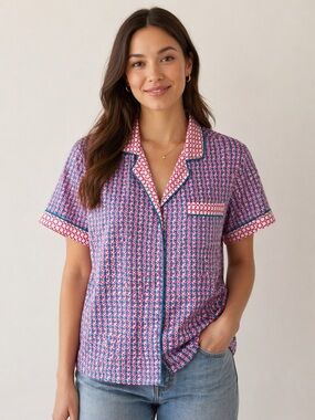kate spade Pink and Teal Polka Dot Blouse